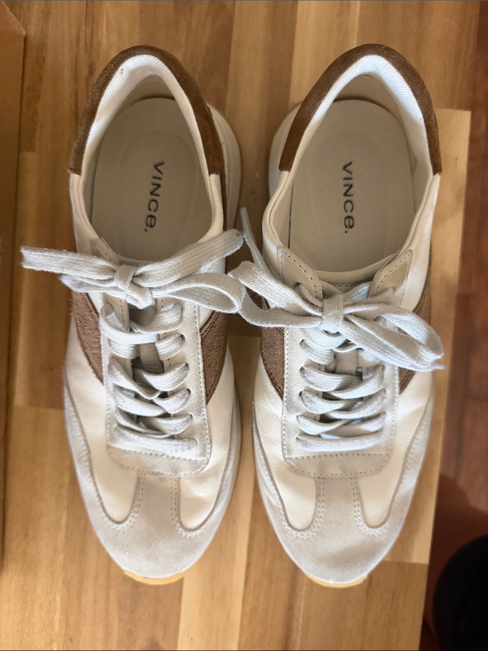 Vince Women’s Cream and Brown Leather Retro Sneakers